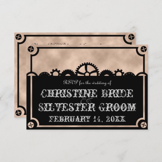 Uhrwerk-Silhouette, 3,5"" uAwg der Hochzeit x5 Einladung (Vorne/Hinten)