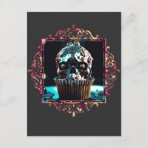 Uhrwerk-Totenkopf-Cupcake Postkarte