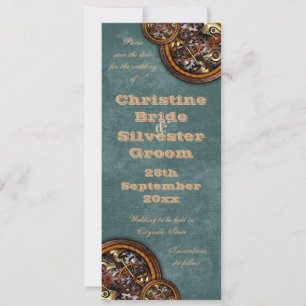 Uhrwerk und Leder, 4x9,25 Save-the-Date-Karte Save The Date
