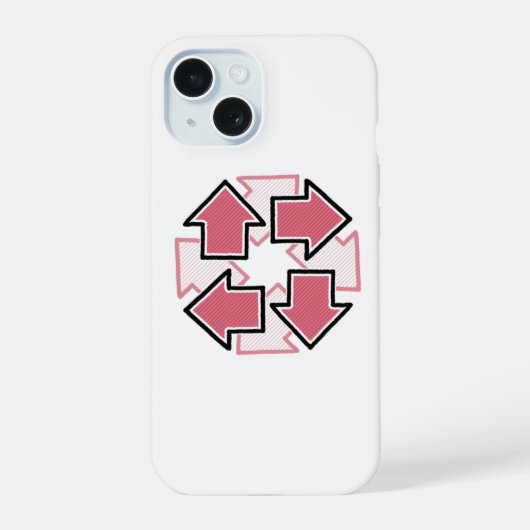 Uhrzeigersinn-Pfeile Minimale Geometrie Rot iPhone 15 Hülle (Rückseite)