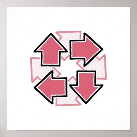 Uhrzeigersinn Pfeile Minimale Geometrie Rot Poster (Vorne)