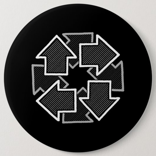 Uhrzeigersinn-Pfeile Minimale Geometrische Schwarz Button (Vorderseite)