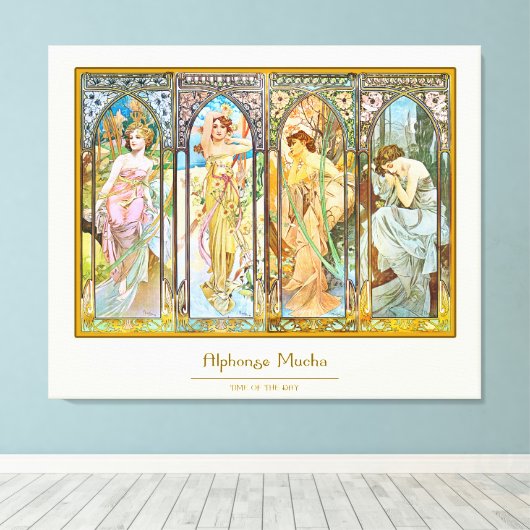 Uhrzeit - Alphonse Mucha Leinwanddruck (Insitu (Holzboden))