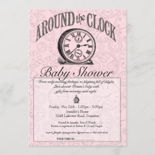 Uhrzeit-Baby-Shower-Einladung - Rosa Einladung