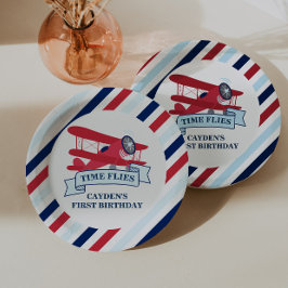 Uhrzeit Fliegt Flugzeug zum Geburtstag Pappteller