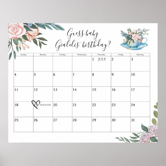 Uhrzeit für Tea Baby Shower Fälligkeitsdatum Poster (Vorne)