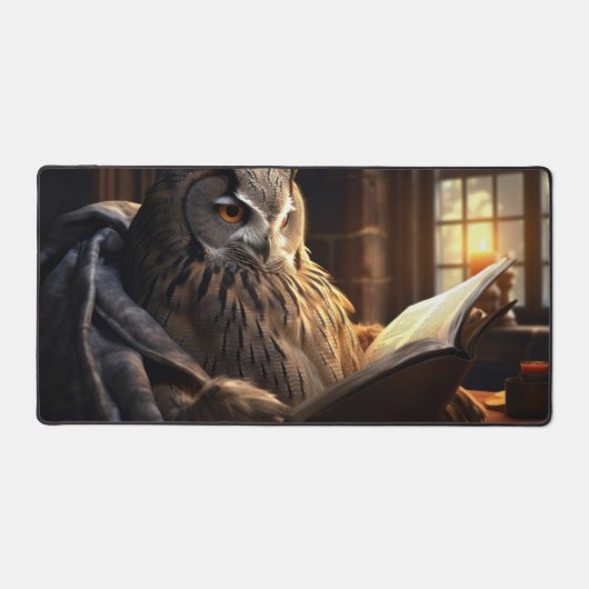 Uhu mit Sitzgelegenheit beim Lesen eines Buches Schreibtischunterlage (Vorderseite)
