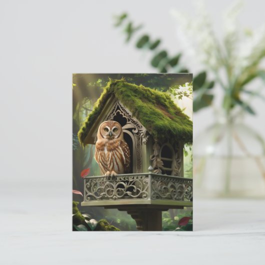 Uhu und Haus Postkarte (Stehend Vorderseite)