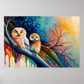 Uhusmalerei Stangenbaumfarbe farbiger Tropfen Poster (Vorne)