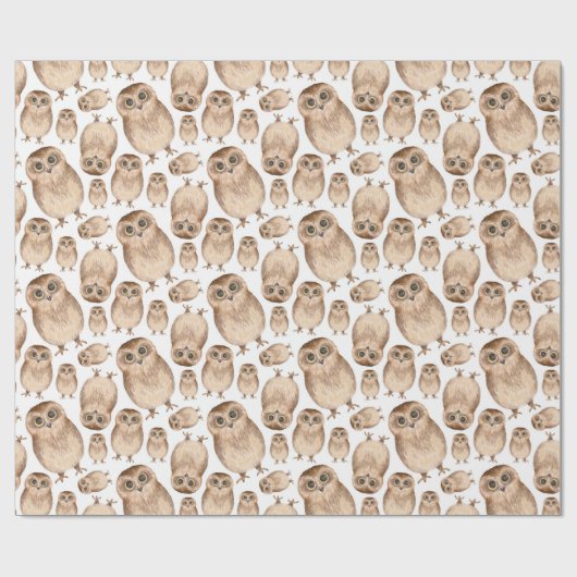 Uhusmuster in Wasserfarbe. Wilder Vogel. Süße Tier Geschenkpapier (Flach)