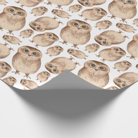 Uhusmuster in Wasserfarbe. Wilder Vogel. Süße Tier Geschenkpapier (Ecke)