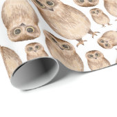 Uhusmuster in Wasserfarbe. Wilder Vogel. Süße Tier Geschenkpapier (Rolleneckpunkt)