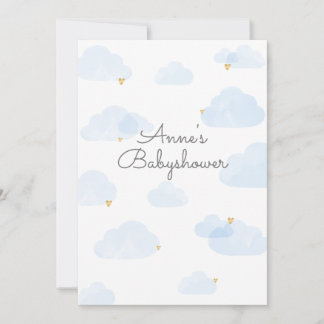 Uitnodiging babyshower jongen wolken lichtblauw einladung