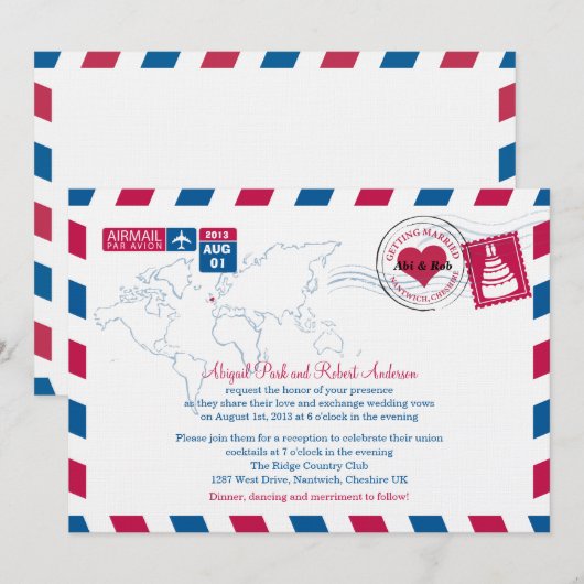 UK Air Mail Wedding Einladung (Vorne/Hinten)