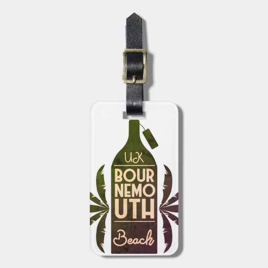 UK Bournemouth Beach Green Bottle Gepäckanhänger (Vorderseite vertikal)