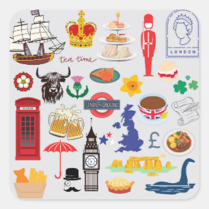 UK britische Symbole Quadratischer Aufkleber
