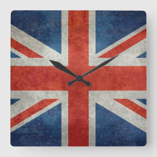 UK British Union Jack  flag retro style clock Quadratische Wanduhr