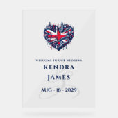 UK Couple Heart Wedding Welcome Acrylschild (Vorderseite)
