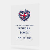 UK Couple Heart Wedding Welcome Acrylschild (Winkel)
