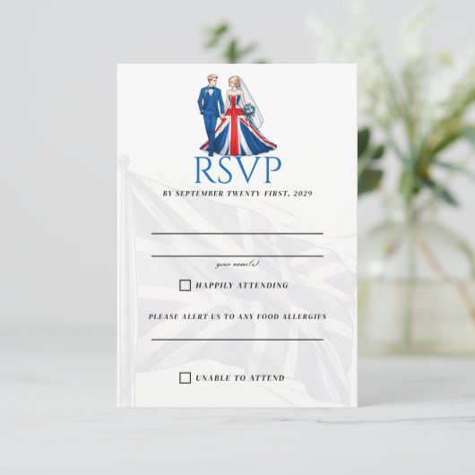 UK Couple RSVP Card (Stehend Vorderseite)