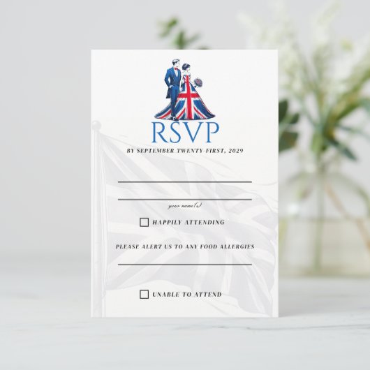 UK Couple RSVP Card (Stehend Vorderseite)