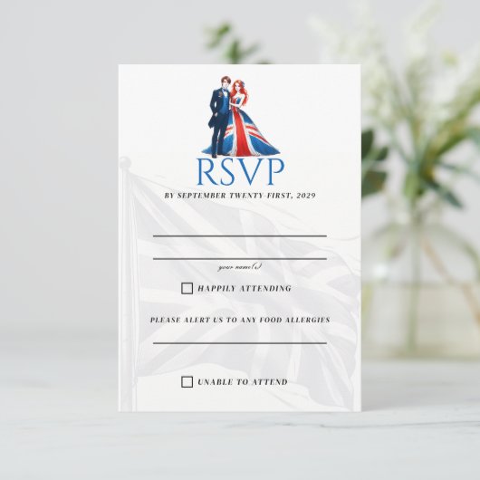 UK Couple RSVP Card Karte (Stehend Vorderseite)