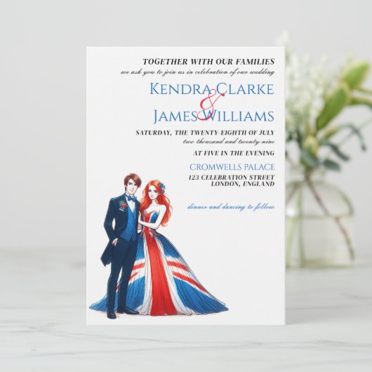 UK Couple Wedding Einladung (Stehend Vorderseite)