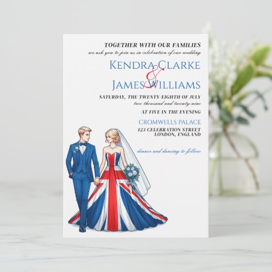 UK Couple Wedding Einladung (Stehend Vorderseite)