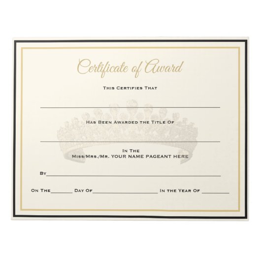 UK Crown Certificates Award Notizblock (Vorderseite)