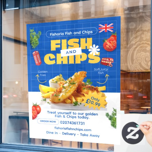 UK-Edition Leckerer Fish-N-Chips-Restaurant anpass Fensteraufkleber (Café-Fenster)