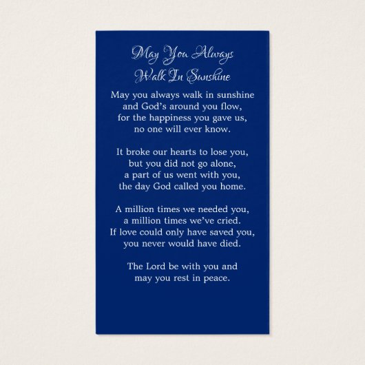 UK Flag British Memorial Funerary Prayer Card (Rückseite)