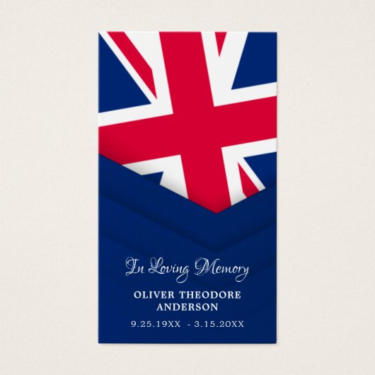 UK Flag British Memorial Funerary Prayer Card (Vorderseite)