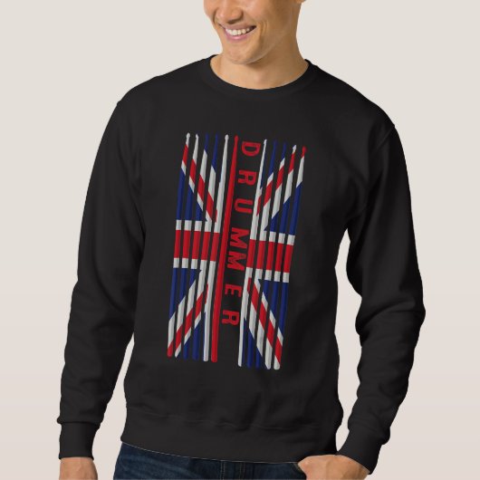 UK Flag Drum Sticks Cool Patriotic British Drummer Sweatshirt (Vorderseite)