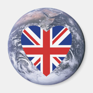 UK Flag Herz über Planet Erde Magnet