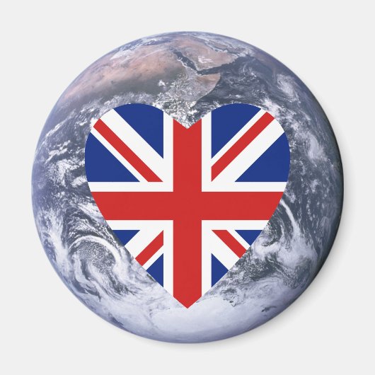 UK Flag Herz über Planet Erde Magnet (Vorne)