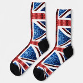 UK-Flagge rot blaue Funken glitzert Socken (Linkes Detail)