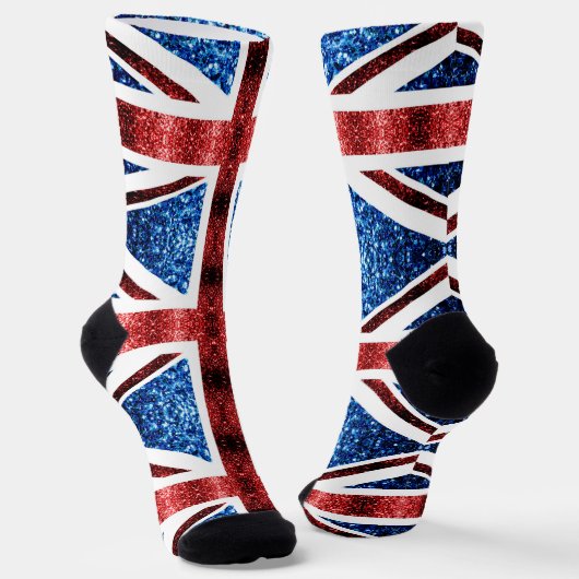 UK-Flagge rot blaue Funken glitzert Socken (Gewinkelt)