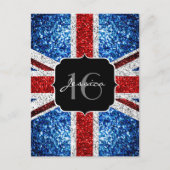 UK-Flagge rot weiß blau Glitzer Glitzer Sweet 16 Postkarte (Vorderseite)