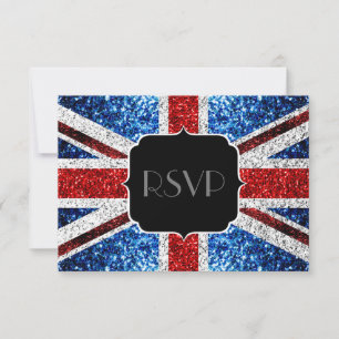 UK-Flagge rot weiß blau Glitzer Glitzer Sweet 16 RSVP Karte