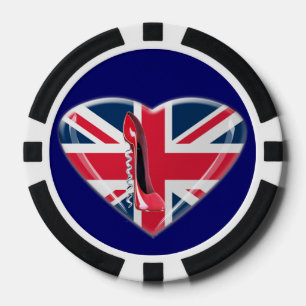 UK Herzenflagge Roter Korkenzieher Stiletto Poker  Pokerchips