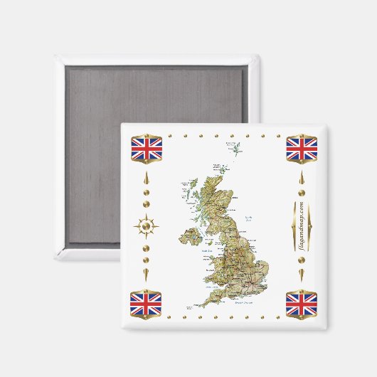 UK Karte + Flaggen Magnet (Vorderseite/Rückseite)