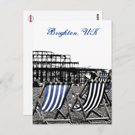 (UK) Leere Liegestühle, verbrannte Pier Postcard Postkarte (Vorne/Hinten)