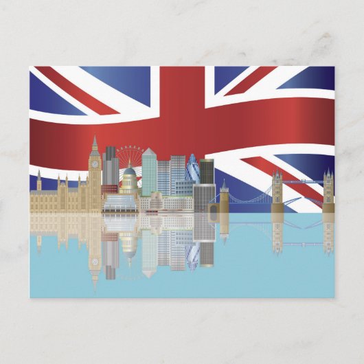 UK London Skyline with Union Jack Flag Postcard Postkarte (Vorderseite)
