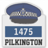 UK Police Flat Cap mit Name und Nummer Aufkleber (Vorderseite)