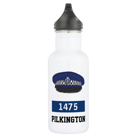 UK Police Flat Cap - Nummer und Name hinzufügen Edelstahlflasche (Rechts)