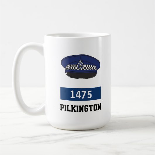 UK Police Flat Cap - Nummer und Name hinzufügen Kaffeetasse (Links)