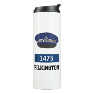 UK Police Flat Cap - Zahl und Name hinzufügen. Pol Thermosbecher