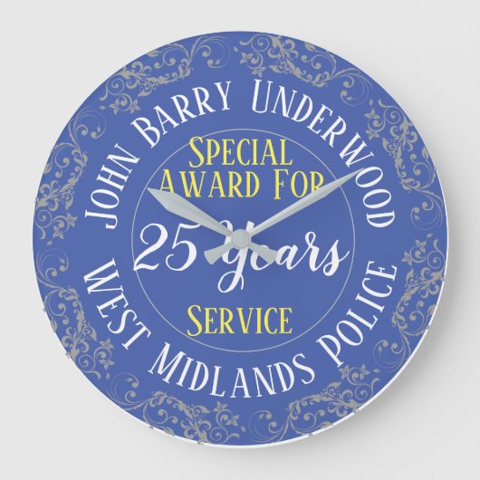 UK Police Long Service Award mit Jahren bedient Große Wanduhr (Vorderseite)