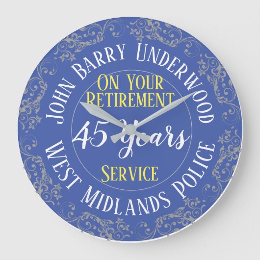 UK Police Retirement Award mit Jahren gedient Große Wanduhr (Vorderseite)