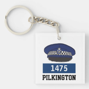 UK Polizei-Flachmütze - Schlüsselanhänger mit Numm